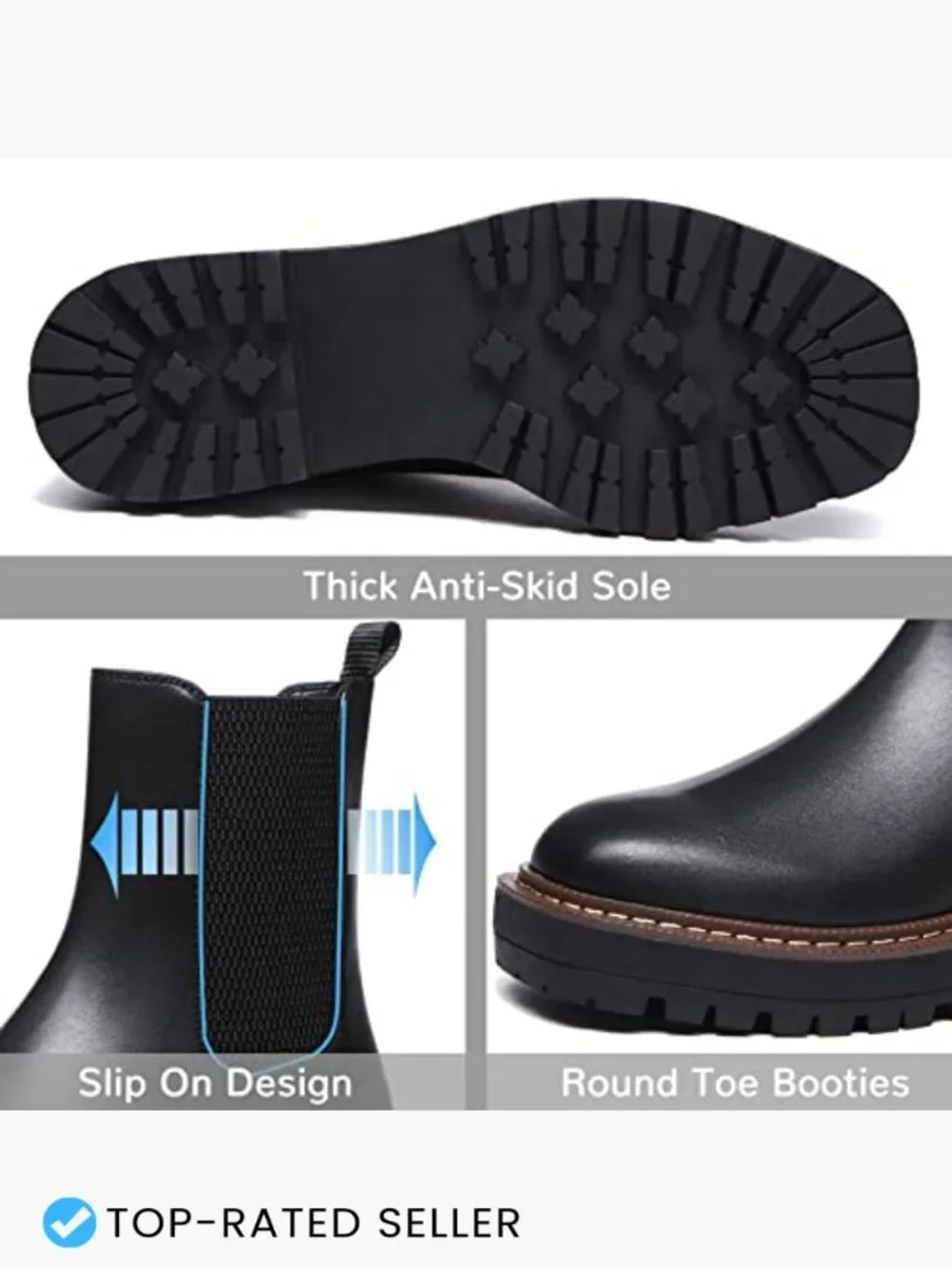 Chunky Heel Chelsea Ankle Boots Slip On Lug Sole Platform Booties